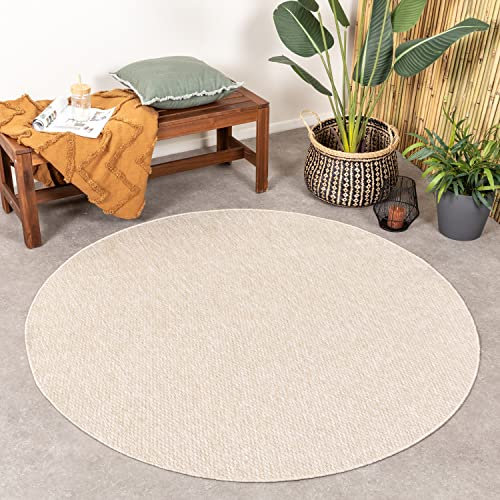 FRAAI | Home & Living In- & Outdoor Teppich Rund - Costa Beige - Wetterfest - Polypropylen - Flachgewebe - Balkon, Garten/Terrasse - Terrasse - Rug