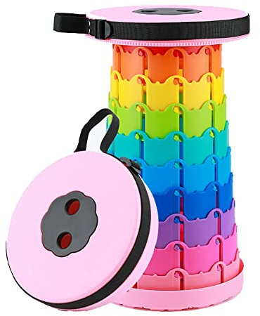 Yidata Tabourets télescopiques pliants, sièges rétractables pour adultes, tabourets de camping, randonnée, jardin, barbecue avec sac de transport, rose