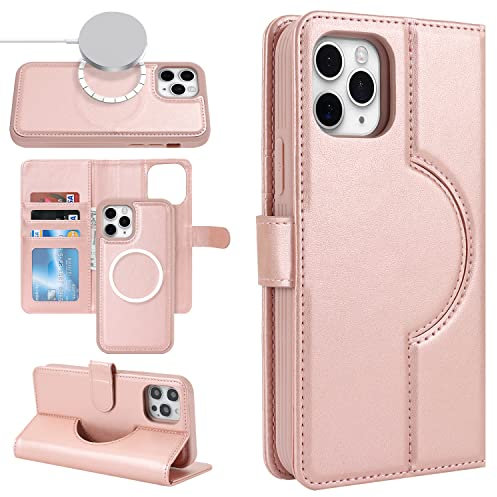 Cavor iPhone 12/12 Pro Case Magsafe,iPhone 12/12 Pro Phone Case With Card Holders,Flip Leather Wallet Case,[Detachable 2 in 1][Magnetic Closure],Phone Case for iPhone 12/12 Pro - Rose Gold