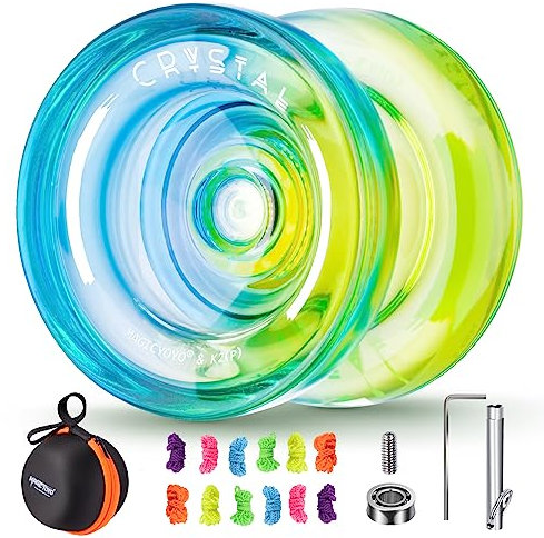 MAGICYOYO Crystal Yoyo K2 Blau Gelb, Responsive JoJo für Kinder Anfänger, Dual Purpose Yoyo Professional Trick JoJo, Kunststoff Yo yo mit Nicht reagierendem Jo-jo Lagersatz, 12 Saiten, Case