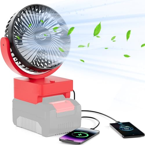 ThagBrco Portable Cordless Fan Compatible For Einhell 18V Battery- Cordless Fan, Brushless Motor With USB A+C Fast Charging For Camping Workshop and Construction Site(No Battery)
