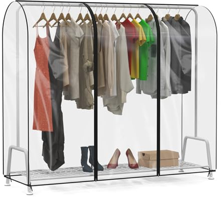 Zilink Transparente Kleiderstangen-Abdeckung, 1,8 m, transparent, wasserdicht, mit 2 robusten Reißverschlüssen für Kleiderständer, 183 cm L x 50 cm B x 152 cm H, Gestell nicht im Lieferumfang