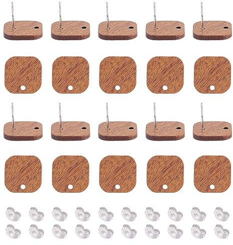 UNICRAFTALE 20 Paar Walnussholz Ohrstecker Quadratisch Vintage Walnussholz DIY Ohrstecker Ohrring Zubehör Walnussholz Ohrringpfosten Mit Ohrringmuttern Für Die Herstellung von Ohrringen Und Schmuck