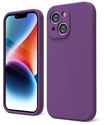 oakxco for iPhone 14 Phone Case Liquid Silicone Grip, Cute Thin Slim Soft Rubber TPU Plain Smooth Gel Cover for Women Girl Aesthetic Design, Matte Solid Protective & Shockproof, Violet Purple