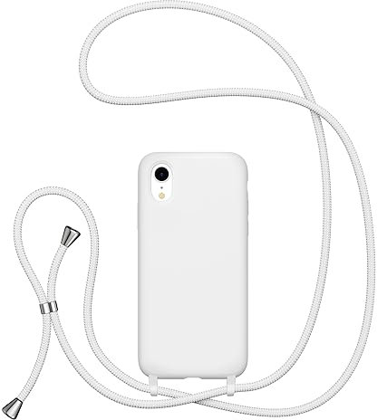 UEEBAI Crossbody Lanyard Phone case for iPhone XR, Silicone Phone Cover Necklace Cord Strap Soft Shockproof Protective Case for iPhone SE3/SE2 - White