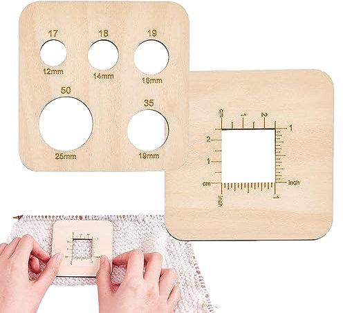 Firulab Square Knitting Needle Gauge,Sewing Ruler Tools with Seam Guide | Wood Needle Gauges for Knitting & Crochet Supplies, Yarn Measuring Tool for Spinners
