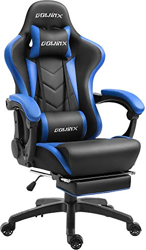 Dowinx Gaming Chair Ergonomic Racing Style Recliner with Massage Lumbar Support, Office Armchair for Computer PU Leather E-Sports Gamer Chairs with Retractable Footrest (Blue)