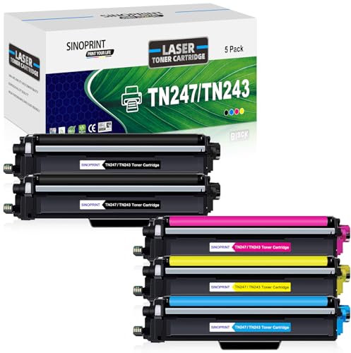SINOPRINT TN247 TN-247BK kompatibel für Brother TN247 TN-243CMYK Toner Vorteilspack für Brother DCP-L3550CDW DCP-L3510CDW MFC-L3710CDW MFC-L3770CDW HL-L3230CDW HL-L3270CDW MFC-L3730CDN L330CDN 750CDW