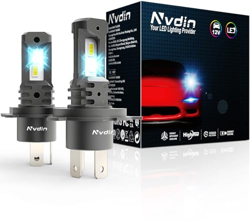 Nvdin H4 LED bombillas, 18000LM lámpara para faros de coche 12v, hasta un 180% más de luz, 6000k blanco luces