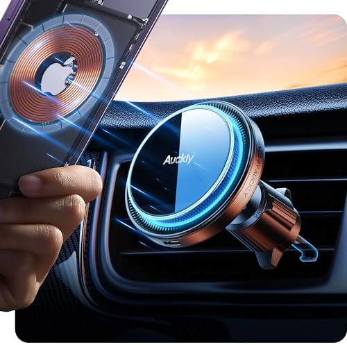 Auckly 15W Wireless for Magsafe Car Mount Charger, 1.73KG Strong Magnetic,Qi Fast for Magsafe Car Charger Phone Holder,Compatible for iPhone 12/13/14/15 Pro Max Mini Plus [Steel Hook] [A28-GZ]