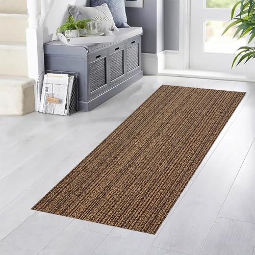 YANHONG Handwebteppich Läufer Teppich 60 x 200 cm Langlebig & strapazierfähig Flur Läufer Teppichläufer Flur mit rutschfestem Gelrücken für Drinnen und Draußen, Braun