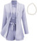 aromm Damen 3 teiliges Büro Arbeitsanzug Langarm Blazer + Gebundene Shorts + Camisole Elegant Sommerkleidung Set Grau, L