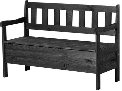 KADAX Banc de Jardin – 120 x 47 x 81,5 cm – en Panneau de Fibres de Bois – avec Espace de Rangement et Dossier – Résistant aux intempéries – pour Jardin, Balcon – Anthracite