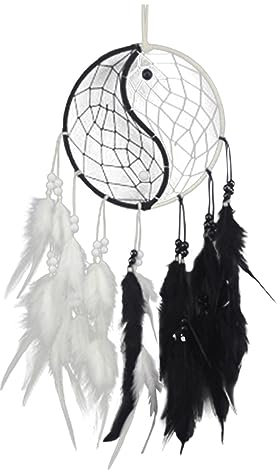 Amosfun Traumfänger Yin Yang Rund Feder Aus Naturmaterialien Für Schlafzimmer Wohnzimmer Balkon Auto Ornament Handgefertigt Exquisit Dekoration