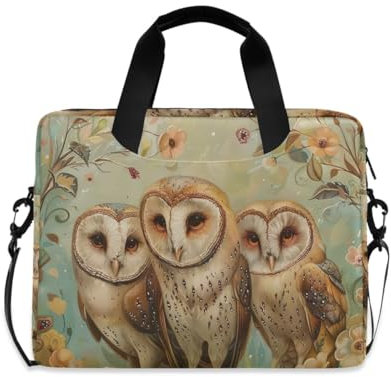 Funny Lemur Laptop-Schultertasche, Kuriertasche, Tasche für 35,6 cm (14 Zoll) / 38,1 cm (15,6 Zoll) Laptops, Eulen und Blumen, Einheitsgröße