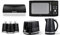 Tower Solitaire Black 1.5L 3KW Jug Kettle, 2 Slice Toaster, T24041BLK 800W 20L Digital Microwave, Bread Bin & Canisters Set. Matching Modern Design Kitchen Set of 7 in Black with Chrome Accents
