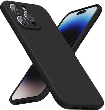 LoeoeL for iPhone 14 Pro Phone Case Silicone, Minimalist Ultra Thin Slim Soft Rubber Gel Solid Color Matte TPU Cute Case for Women Men, Girly Plain Aesthetic Design & Camera Cover Protection, Black