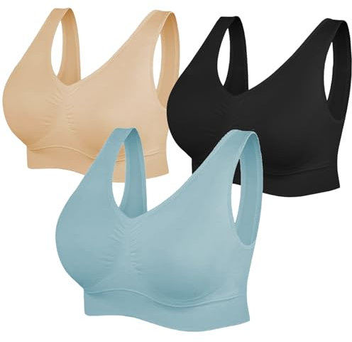 3er Pack BHS Damen Ohne Bügel Push Up Luftiger BH Set Frauen 2024 Mode Sexy Yoga BH Crop Top Bra mit Verstellbarem für Schlafen Fitness Outdoor
