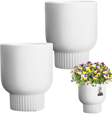 KOTARBAU® 2er Set Keramik Blumentopf ⌀ 12 cm Höhe: 16,5 cm Weiß Blumen Übertopf Blumentöpfe Keramik Blumentopf Keramik Blumenübertopf Keramik Übertöpfe für Zimmerpflanzen Übertopf weiß
