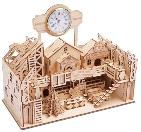 Hallisun 3D Holzpuzzle Set, Modellbauset Fabrik des Weihnachtsmanns, Selbstmontage, Mechanisches Bauhandwerk für Erwachsene ab 14 Jahren, als Geburtstagsgeschenk oder Heimdekoration, 225 Teile