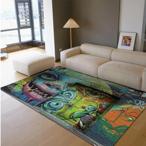 HOBBOY Halloween-Themenbereich Teppiche Anime Graffiti Großer Teppich für Wohnzimmer Spielzimmer Schlafzimmer Boden Teppich Haustür Matte Inneneingang 160 x 200 cm