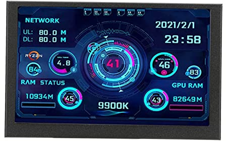 Denash PC Thermometer, CPU Data Monitor 5in IPS USB C Computer Temperature Display for aida64 PC Temperature Display CPU GPU RAM Data Monitor for PC Chassis
