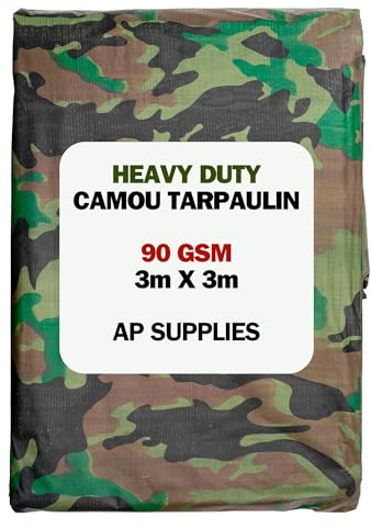 AP Supplies Camouflage Tarpaulin 90gsm, 3m x 3m
