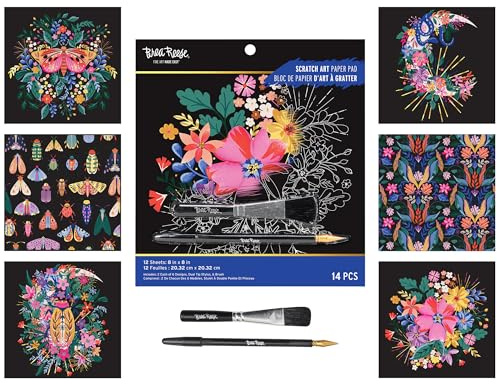 Brea Reese: Scratch Art Paper Pad - Mystical - 12 Designs, 8x8 Tear Out Pages, Metallic Guided Art Kit, Adult Craft Activity, Mindful Relaxation