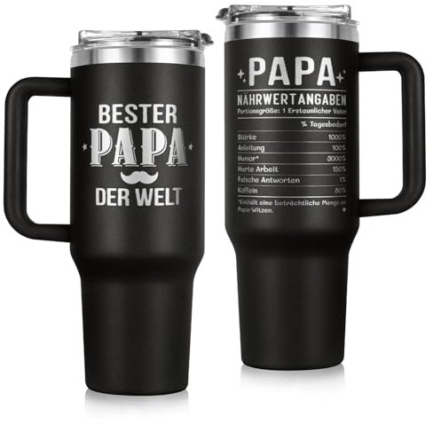 Papa Geschenk, Geschenkgeburtstag für Papa, 40 oz Thermobecher 1.18L Thermobecher mit Deckel und Strohhalm, Vatertagsgeschenk, Weihnachtsgeschenke