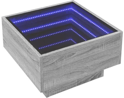 vidaXL LED Couchtisch, Beistelltisch mit LED-Infinity-Spiegel, Kaffeetisch Sofatisch für Wohnzimmer, Wohnzimmertisch, Grau Sonoma Holzwerkstoff