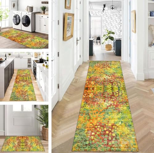 ZUZEKU Läufer Flur Küche Waschbar rutschfest 60X400cm Bunt Lang Küchenteppich Flurteppich Teppich Fur Korridor Wohnzimmer Schlafzimmer Meterware Anpassbar