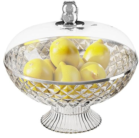Comebachome Fruit Bowl with Lid, 10.2inch Clear Plastic Decorative Fruit Bowl for Kitchen Counter, Fruit Basket for Fruits, Produce, Vegetables, Bread