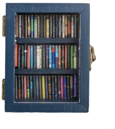 HOHOVYVY Anxiety Bookshelf,Bookshelf Decoration,Anti-Angst-Bücherregal Kleine Ornamente Dekompressionsgeschenk Mit 60 Mini-Büchern(Blue)