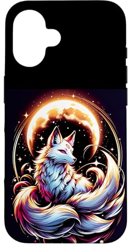 Japanischer Kitsune Fox Neunschwanz Fuchs mit Mond Anime Hülle für iPhone 16