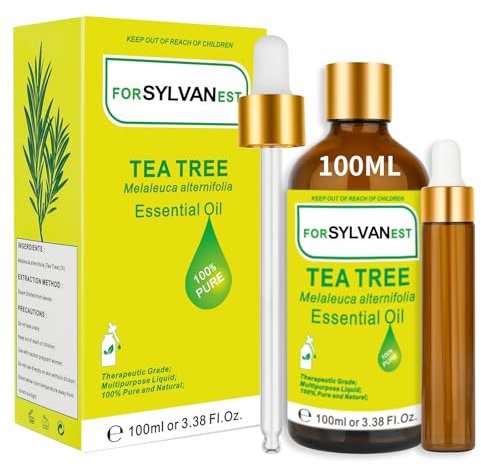 FORSYLVANEST Huile Essentielle de Tea Tree 100ML 100% Pure et Naturelle, Adaptée pour le Diffuseur, le Massage, le Bain, les Soins de la Peau et des Ongles, 3.38 Fl.Oz Huile Essentielle