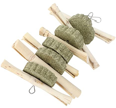 Qukaim Jouets pour animaux de compagnie - Bâtons biologiques pour petits animaux de compagnie, jouets molaires à mâcher pour lapins et hamsters, brochettes de gâteau d'herbe naturelle, collation 100 %
