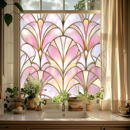 Milchglasfolie 50x50 cm Golden Elegant Pink Fensterfolie Badezimmer Sichtschutzfolie Fenster Büro Fensterfolie Blickdicht Wiederverwendbar Folie Fenster Sichtschutz Fenster Folie 1 Stück