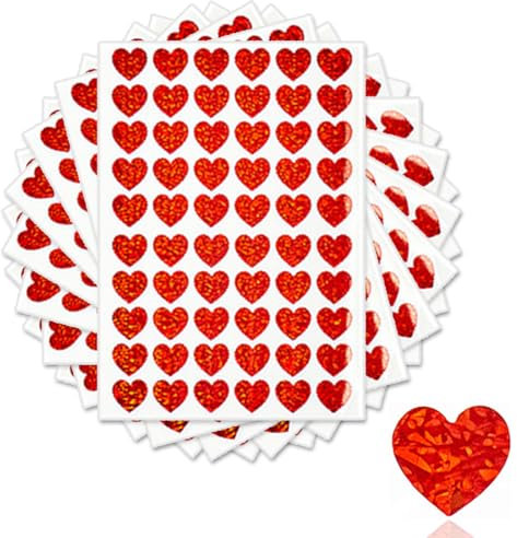 JEYORZY 1200 Stück rote Herz-Aufkleber, glänzende metallische Herz-Aufkleber selbstklebend wasserdicht reflektierend für Etiketten Valentinstag, Ostern, Hochzeiten, Umschlag Verschluss Dekoration