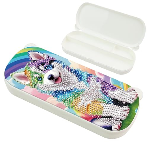 SHEGZHUC Diamond Painting Federmäppchen 22x8.8cm Diamant Malerei Mäppchen Federtasche Pencil Case Etui Stifte Spezialsteine für Büro Schule Haushalt || Hund Husky Tiere