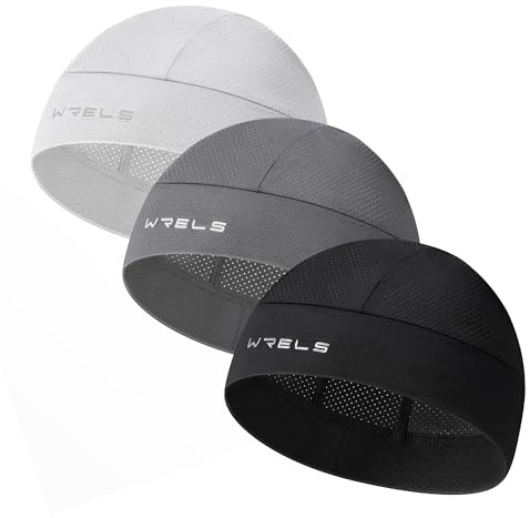 WRELS 3 Pieces Cooling Helmet Liner Skull Cap for Men Women,Sweat Wicking Cycling Running Head Cap Sports Hat for Outdoors