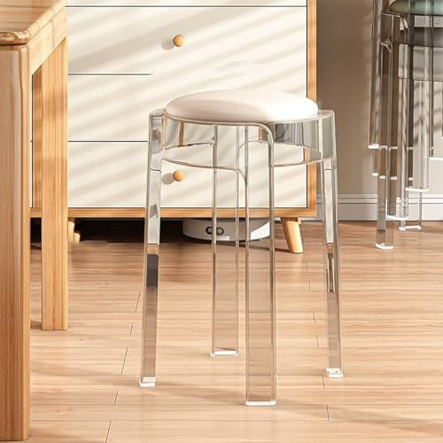Generisch Transparent Stapelbar Hocker 46 cm Hoch, Modern Acryl-Barhocker, Stapelhocker Hocker Kunststoffhocker für Küche Bistro Café Theke(White)