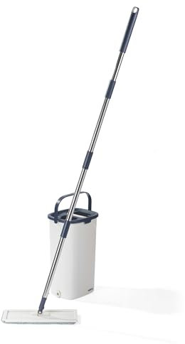 Beldray Deep Clean Flat Mop & Bucket Set – 4L Mop Bucket with 2 Compartments for Soaking/Wringing & Dirt Scraping Remover, 2 Machine Washable Microfibre Heads, Hard Flooring, Compact, Lightweight