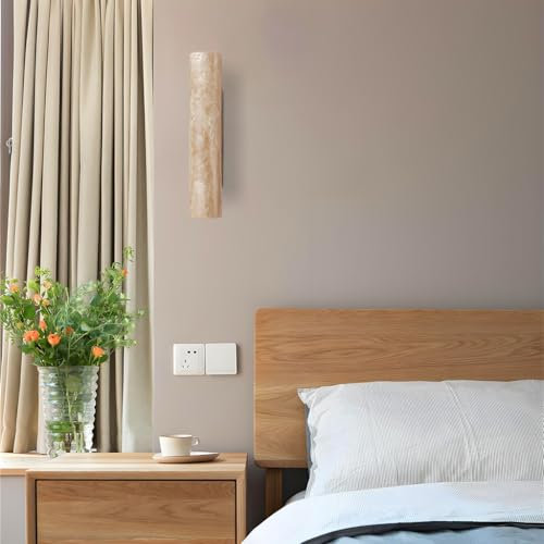 YUPIN Natürliche Wandleuchte Aus Gelb Travertin Handgefertigt Wabi Sabi Wandlampe Mit Doppel G9 Fassung Japanische Nachttisch Wandleuchte Für Schlafzimmer Wohnzimmer Flur Elegante Wanddekoration(28cm)