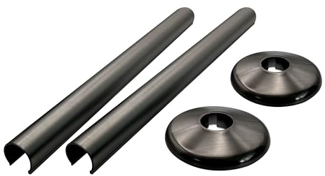 200mm Brushed Gunmetal Retro Fit Snap On Plastic/Alloy Radiator Sleeve Cover & Collar Sets Pair for 15mm Pipe