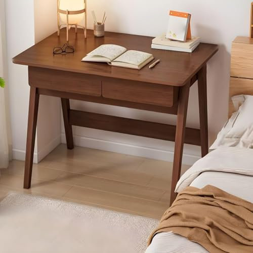 MESCXTY Bureau d'étude scandinave, Bureau d'ordinateur Contemporain, Bureau de Travail avec Base en Bois de Noyer, Noyer 80 cm L x 49,5 cm l x 75 cm H sans chaises
