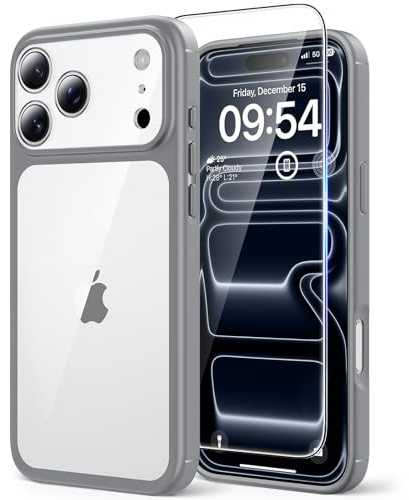 TAURI für iPhone 17 Pro Max Hülle 6,9 mit Panzer Schutz Glas Folie, Vollständiger Kameraschutz, [Anti-Vergilbung] Stoßfest Militärstandard Transparent Handyhülle - Titan Natur