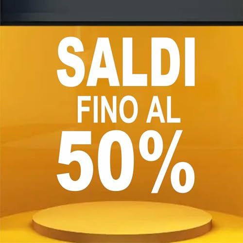 Decalart Kit 1 adesivo SALDI FINO AL 50% rimovibile vetrofania vetrine negozi shop Promozioni e Allestimenti Commerciali L152 (010 Bianco, 30 x 34 cm)