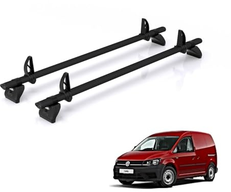 For VW Caddy 2010-2015 Roof Rack Rhino Kammbar Black 2 Bars | Only fits Standard / Maxi Wheelbase, 2x Aluminium Roof Bars [KB2BA]