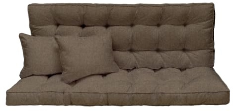 Hollywoodschaukel Auflage 180x50 cm - 3-Sitzer Set: Sitzkissen und Rückenkissen – gesteppt & dick gepolstert 10 cm – Kissen für Gartenbank, Palettenbank, Balkonbank & Terrasse – Savana Dunkel [133]