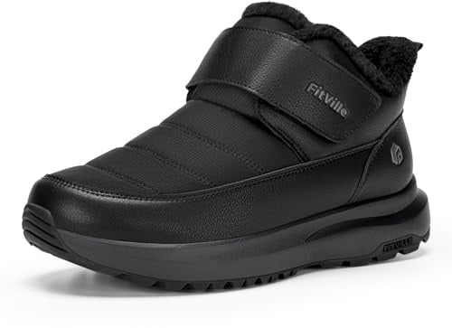 FitVille Extra Breite Winterstiefel Herren Wasserdicht Winterschuhe mit Klettverschluss Warme Gefüttert Schneestiefel Rutschfeste Kurzschaft Stiefel Bequeme Winter Outdoor Boots Schwarz 47 EU X-Weit
